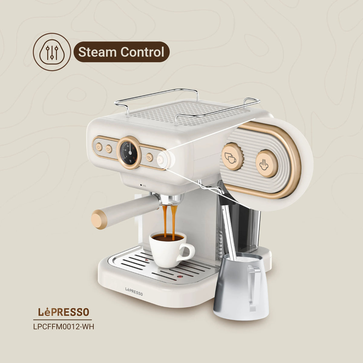 LePresso Retro Espresso Machine Boiler Gauge And Milk Steamer - White – image 8