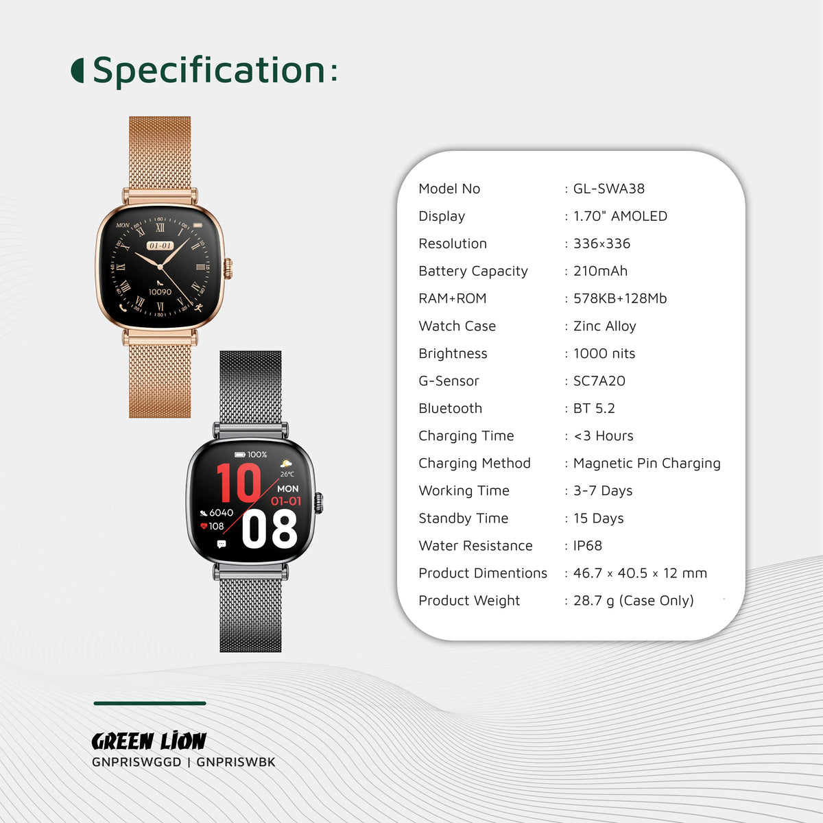 Green Lion Princess Smart Watch - GlossyGold – image 8