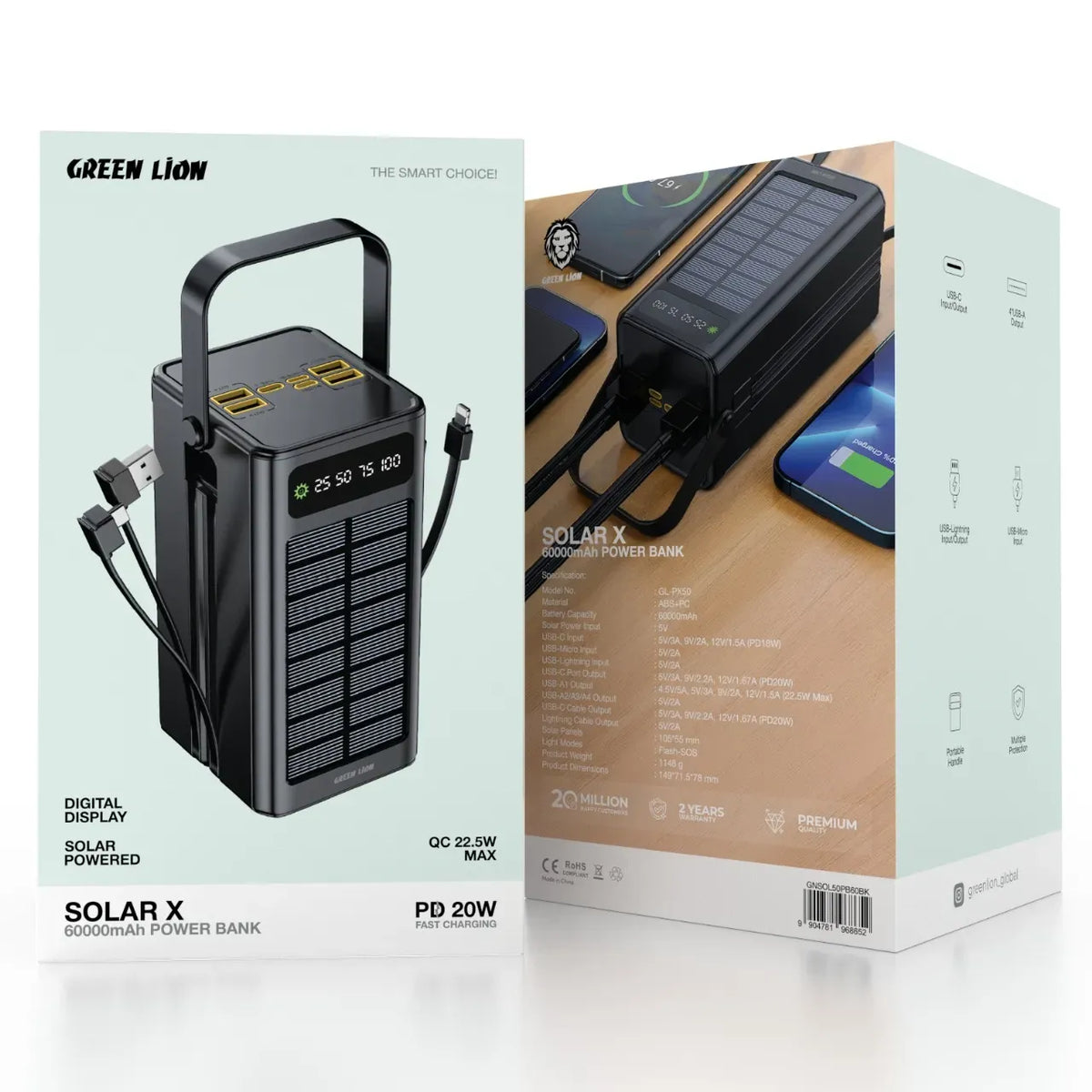 Green Lion Solar X 60000mAh Power Bank PD 20w Black – image 3