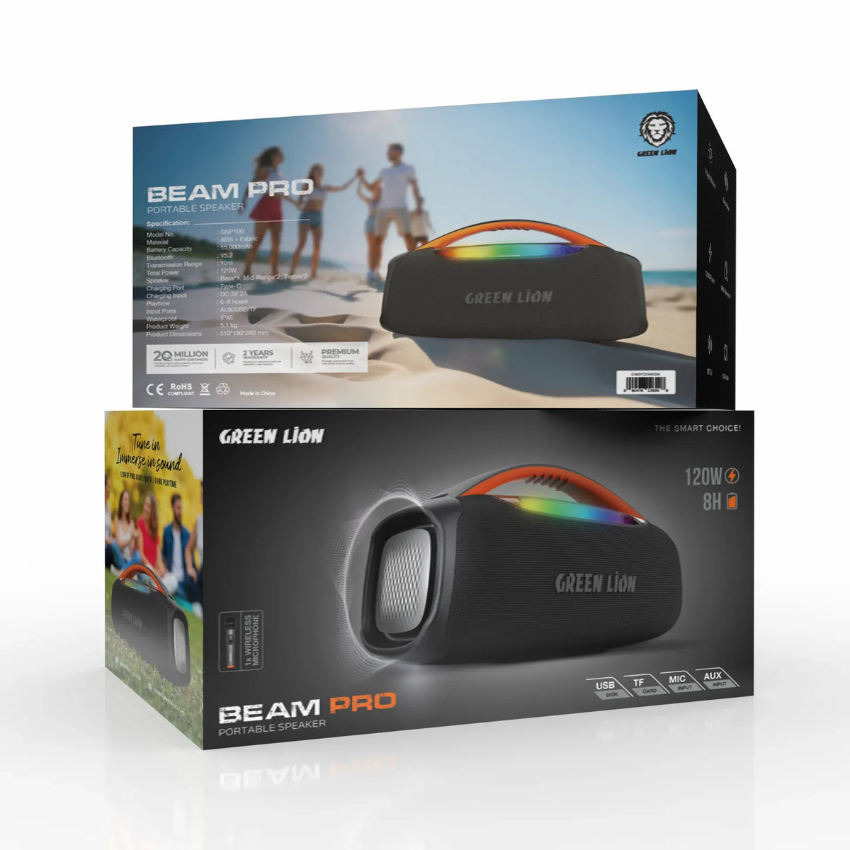 Green Lion Beam Pro Portable Speakerwith Microphone 120 W - Black