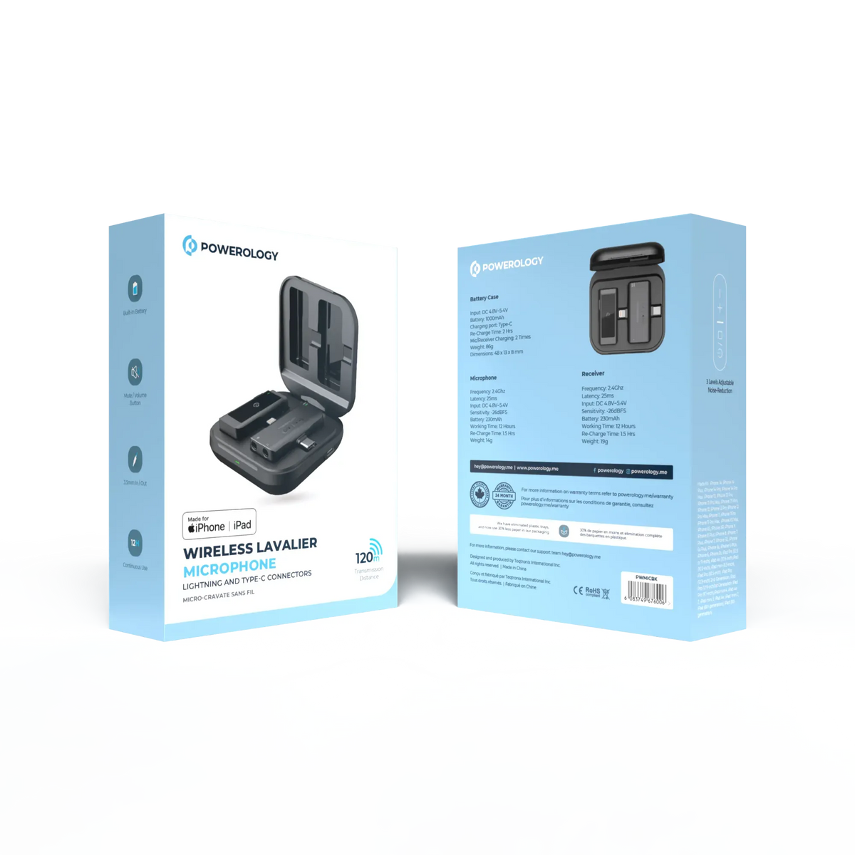 Powerology Mfi Dual Connector Wireless Lavalier Microphone X1 Mic 1000mAh Black – image 17