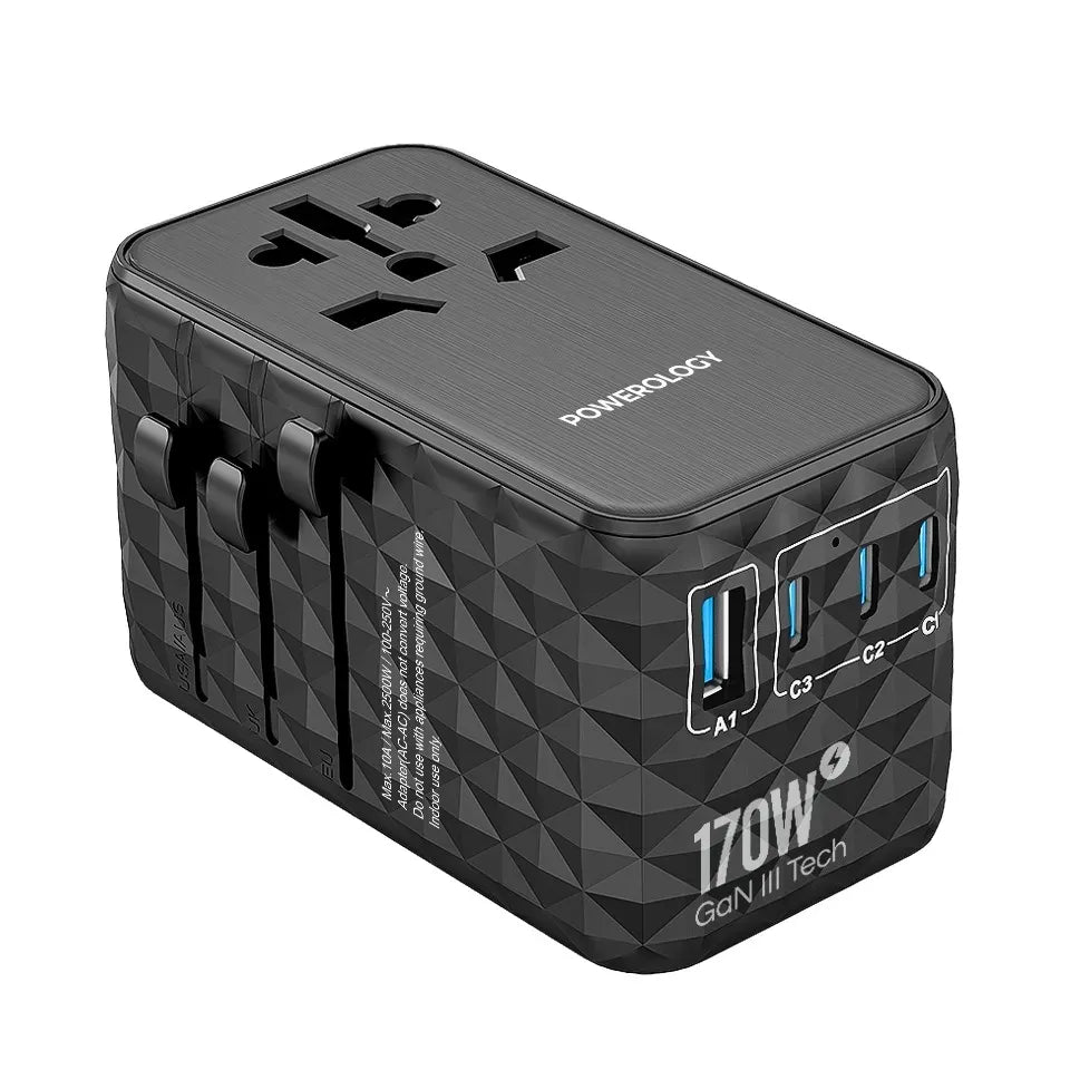 Powerology Gan 170w Universal Charger with 4 Ports Fast Charging AC Black – image 9