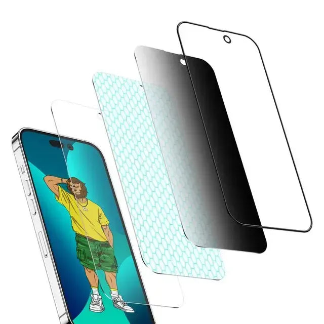Green Lion 3d Silicone Privacy HD Glass Screen Protector Black Edge Privacy for Iphone 14 Series – image 6