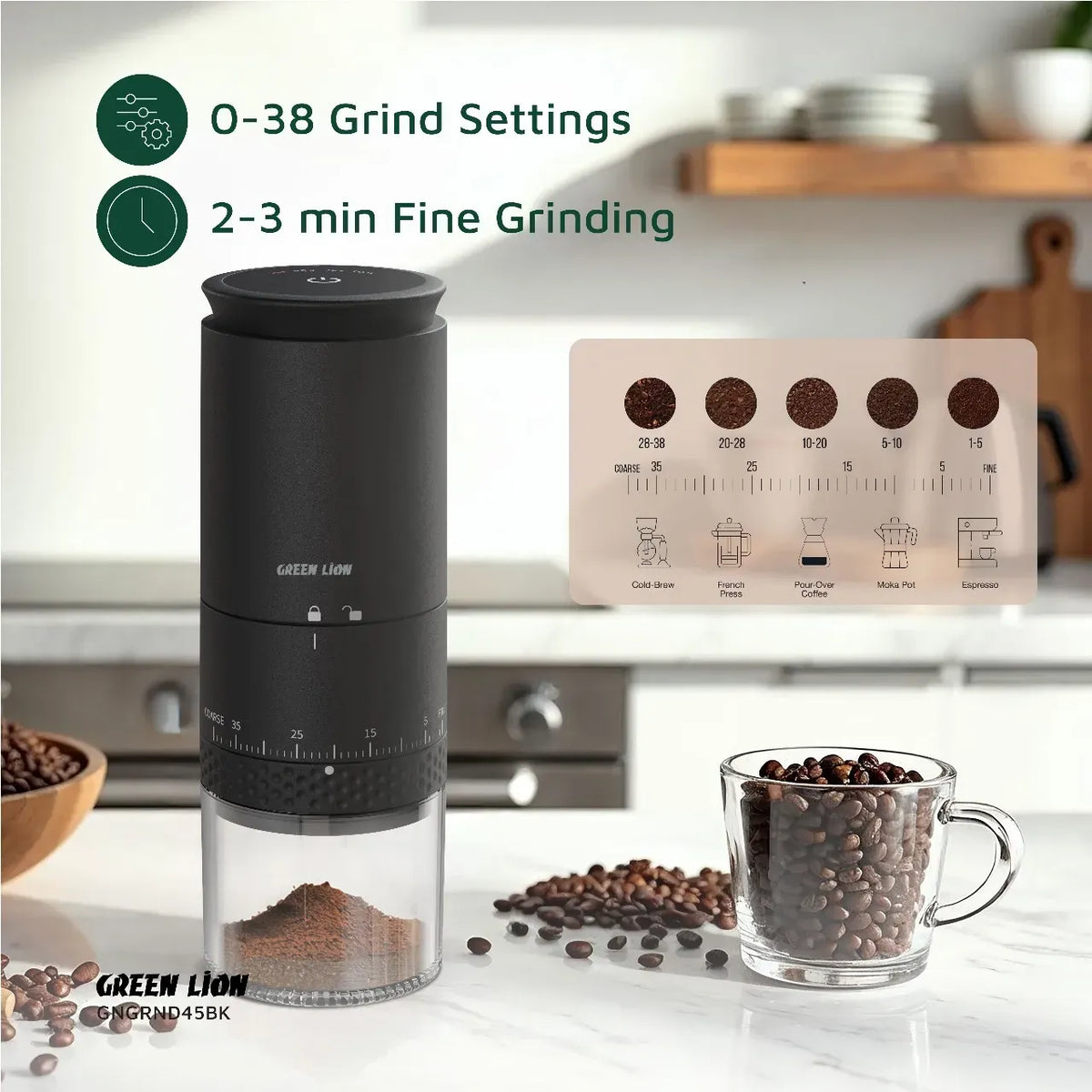 Green Lion Grind Pro Coffee Grinder Rechargeable Black – image 7