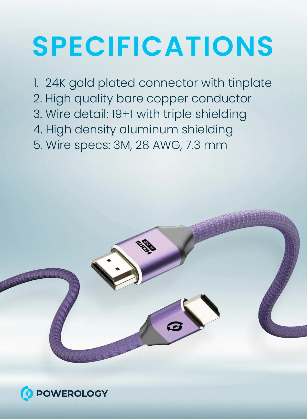 Powerology 8 KHDMI Braided Cable 3 M - Purple – image 9