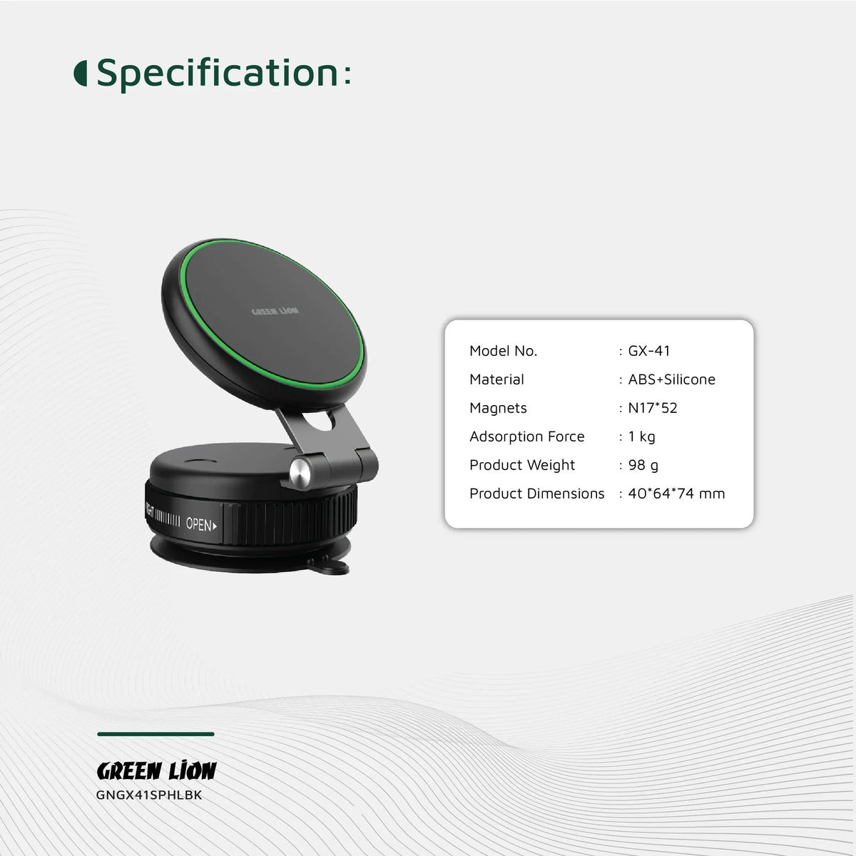 Green Lion Gx 41 MagSafe Suction Phone Holder Black – image 13