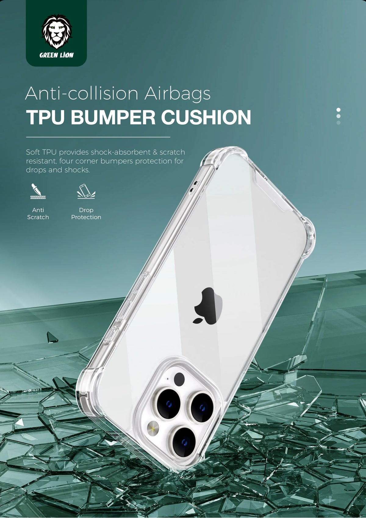 Green Lion Anti Shock Case for Iphone 16 Clear – image 5