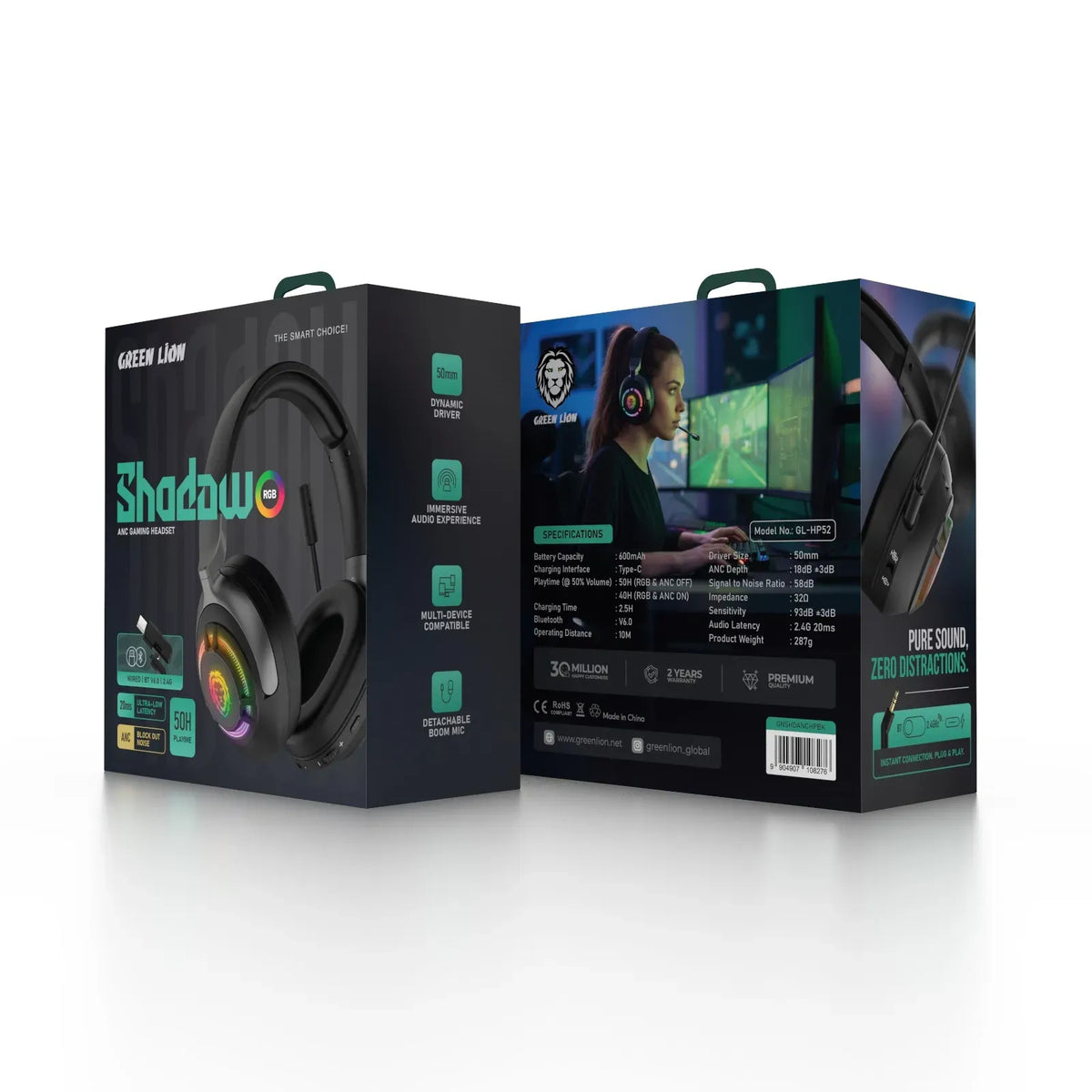 Green Lion Shadow Anc Gaming Headset Black – image 2