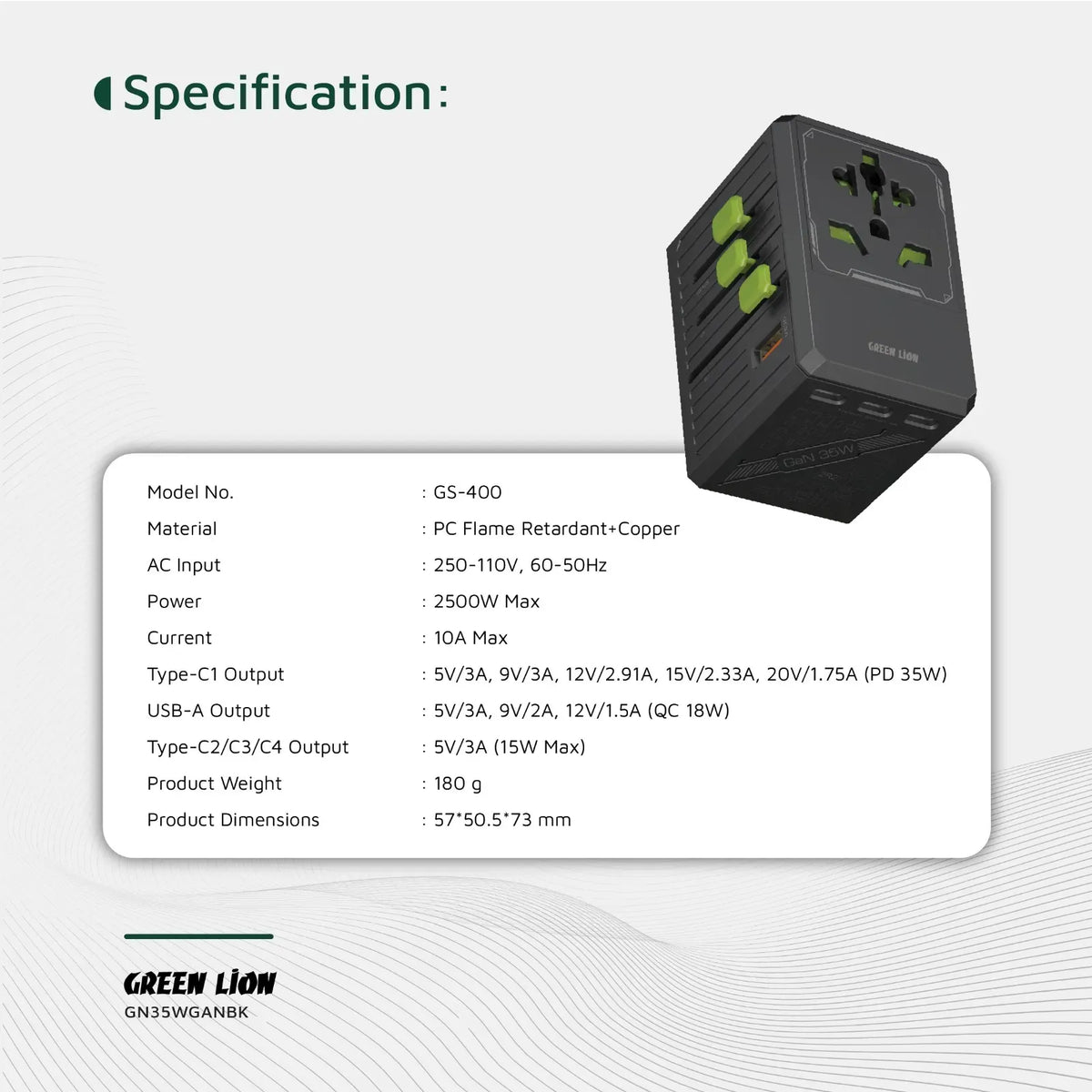 Green Lion Gan Adapter 35w 6 in 1 2 in 2 Cable Black – image 11