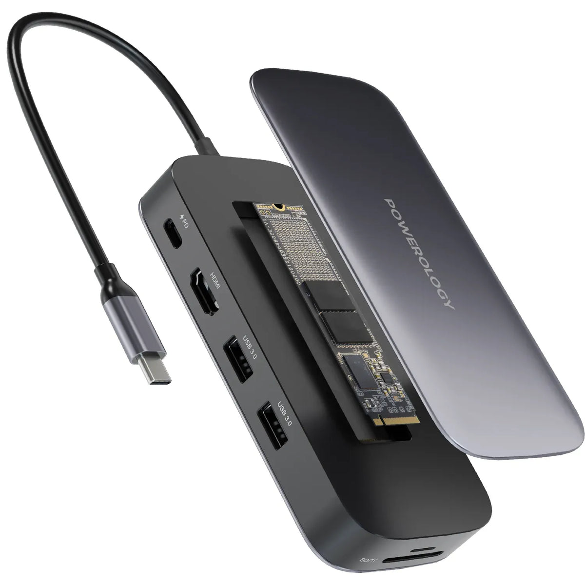 Powerology 512gb USB C Hub Ssd Drive All in One Connectivity Storage PD 100w Gray – image 6