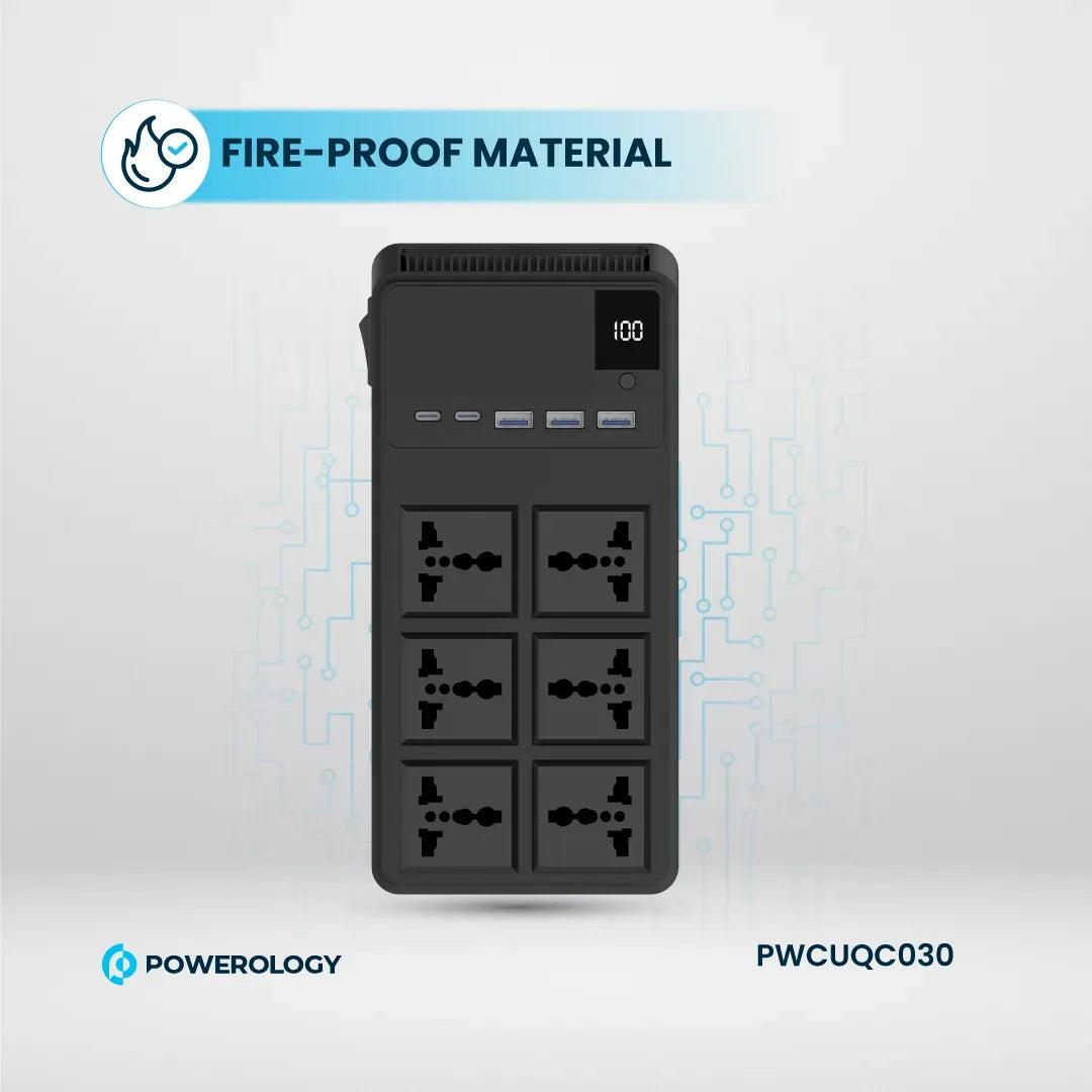 Powerology 2500w 6ac Power Strip with Built in Retractable Cables Black – image 9