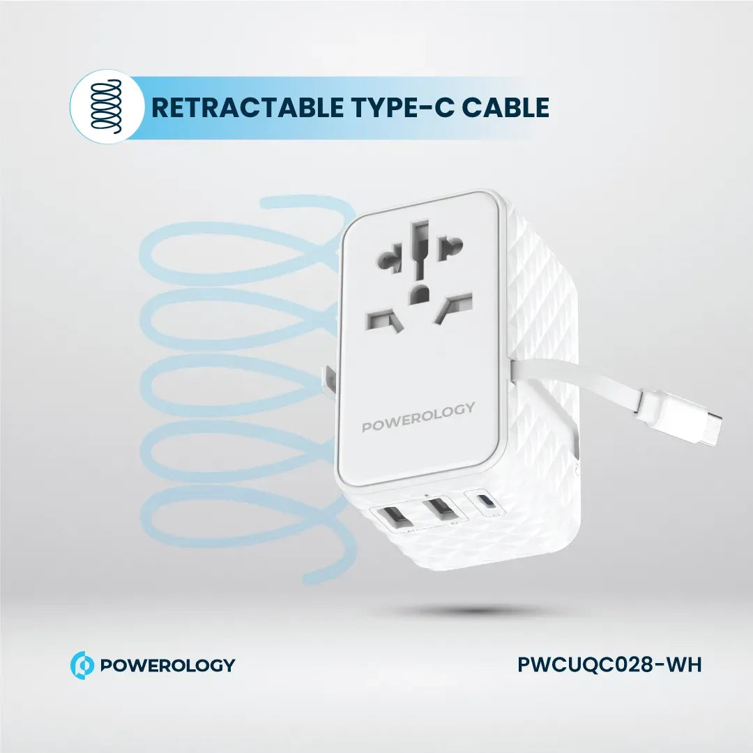 Powerology Ga N 20 W PDUniversal Adapter Retractable Type-CCable - White – image 8