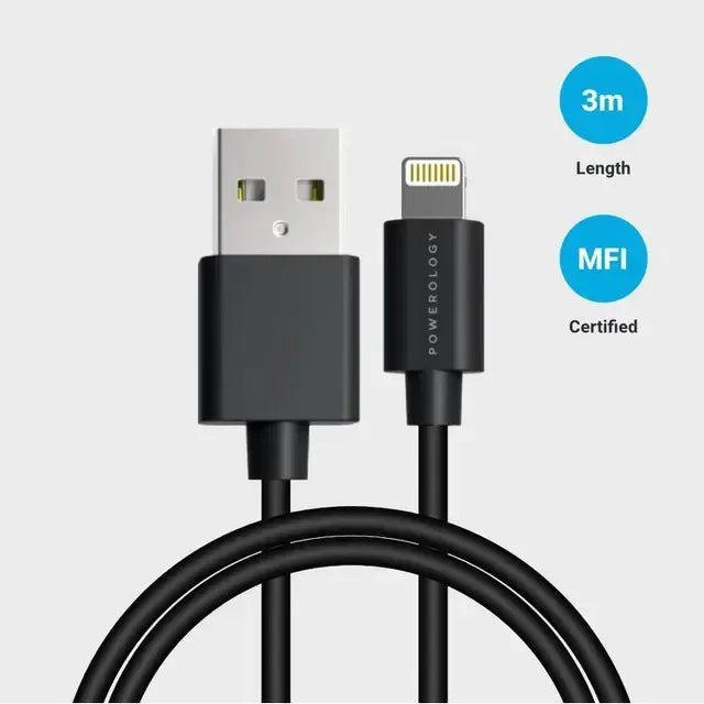 Powerology USB A to Lightning Cable 3m Black – image 10