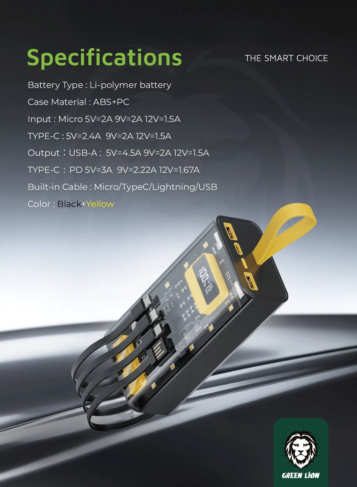 Green Lion Transparent Pro 20000mAh Power Bank Black – image 8