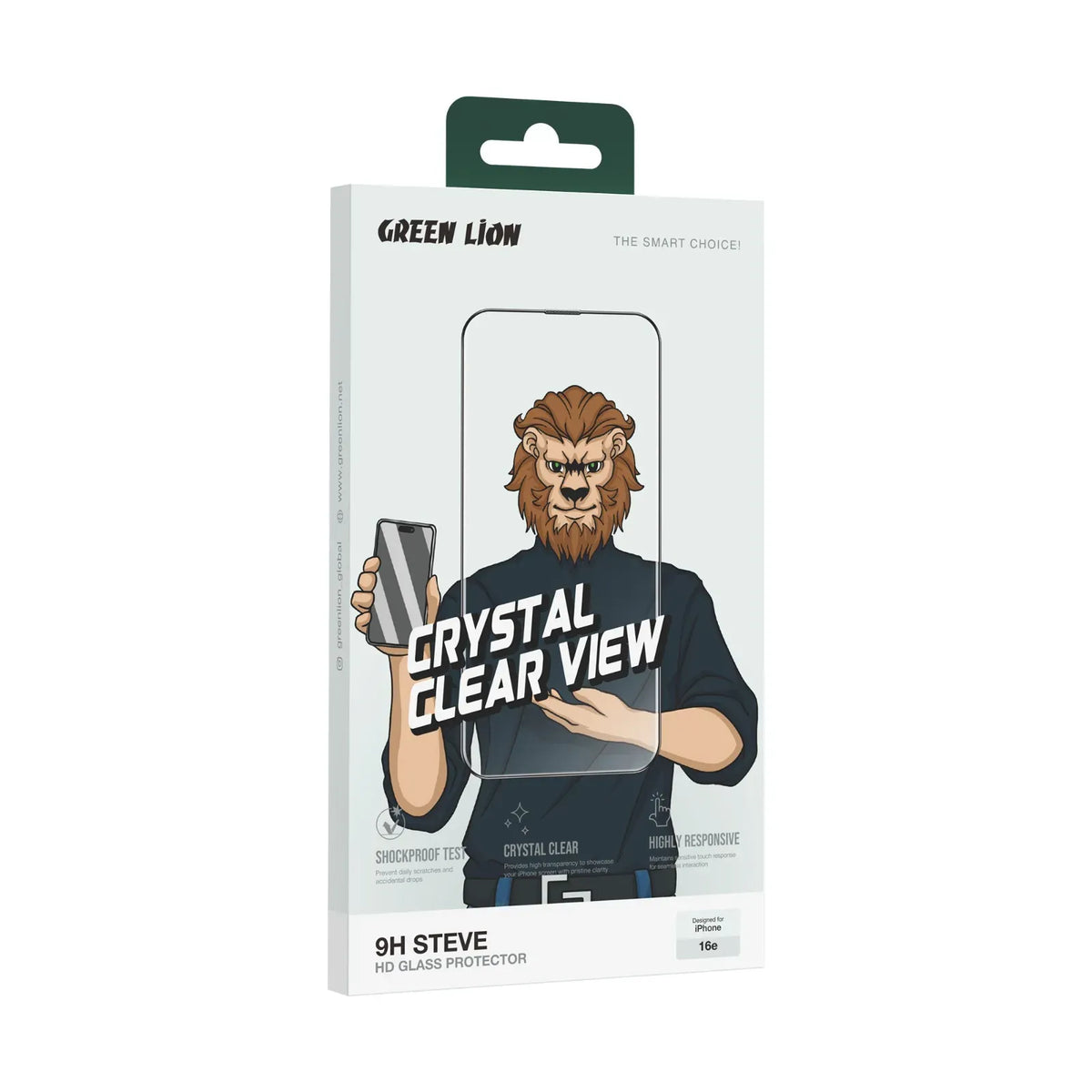 Green Lion 9h Steve HD for Iphone 16e Clear – image 4