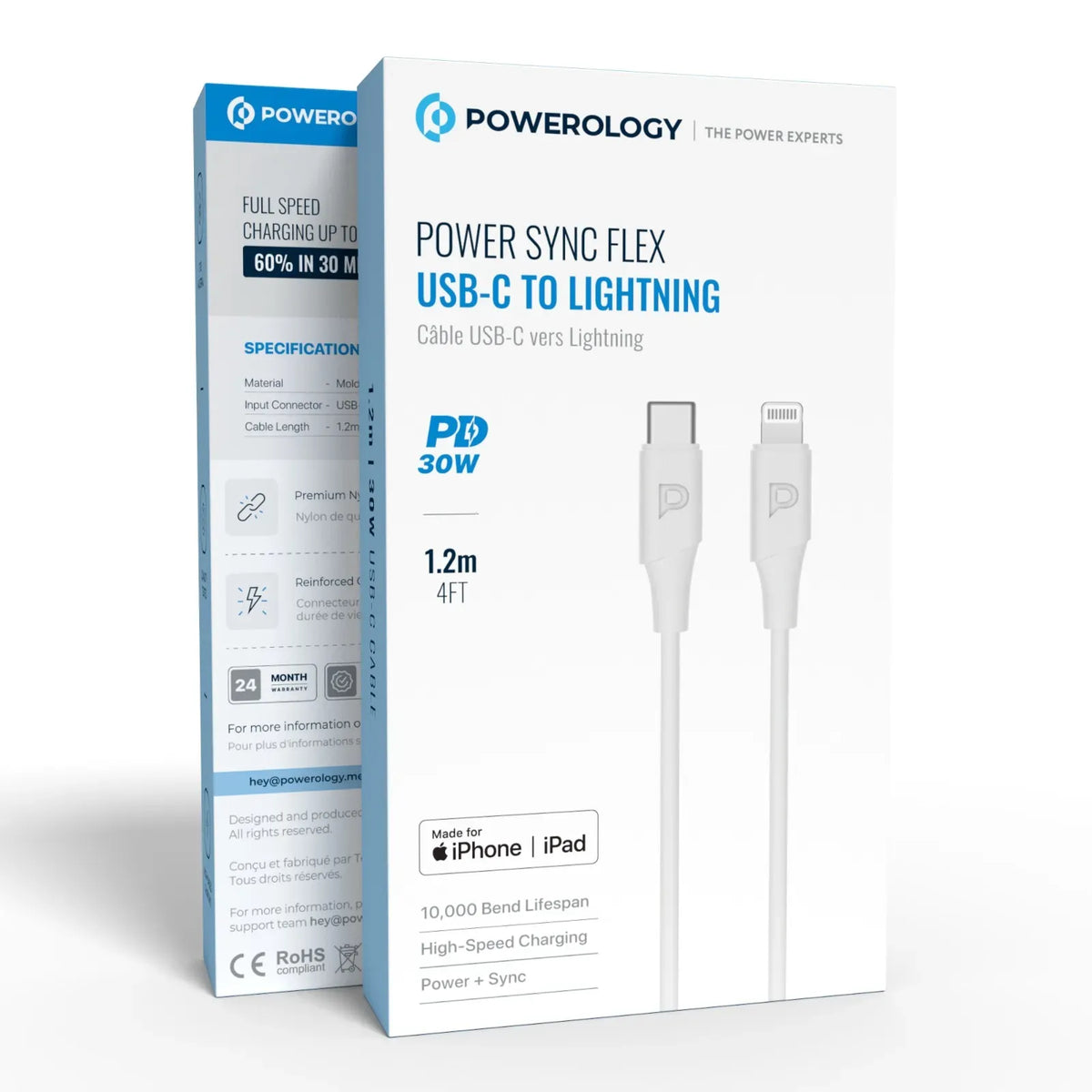 Powerology Power Sync Flex USB-C to Lightning 1.2 M Cable PD 30 W - White – image 4
