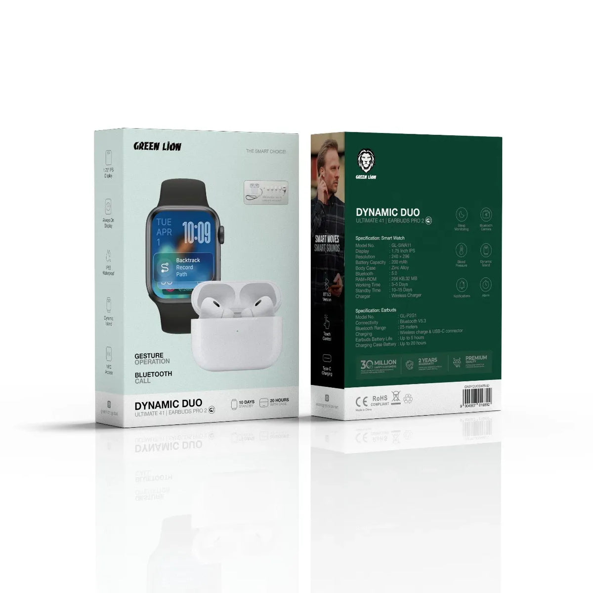 Green Lion Dynamic Duo 41mm Smart Watch Earbuds Pro 2 Black – image 4
