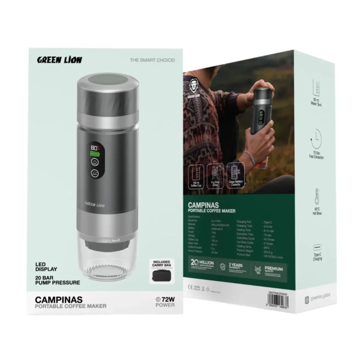 Green Lion Campinas Portable Coffee Maker 80 m L - Gray – image 7