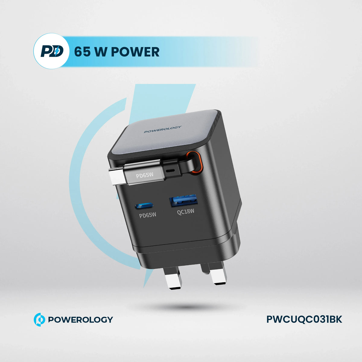 Powerology Dual Port |Retractable Ga NCharger - Balck – image 7