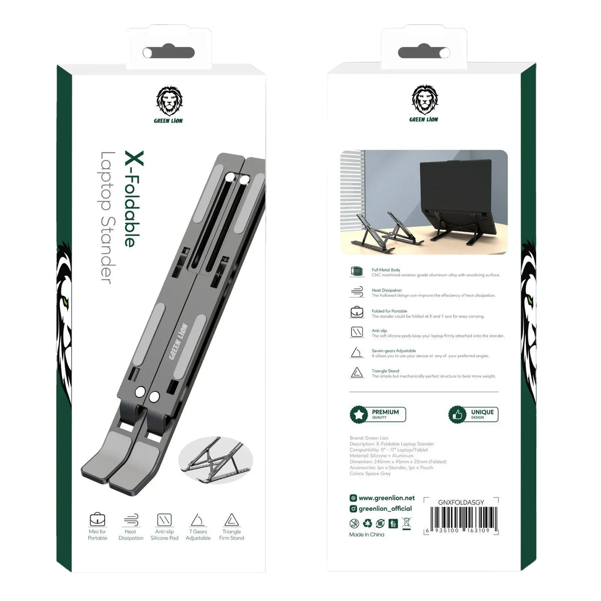 Green Lion X Foldable Laptop Stand Gray – image 3