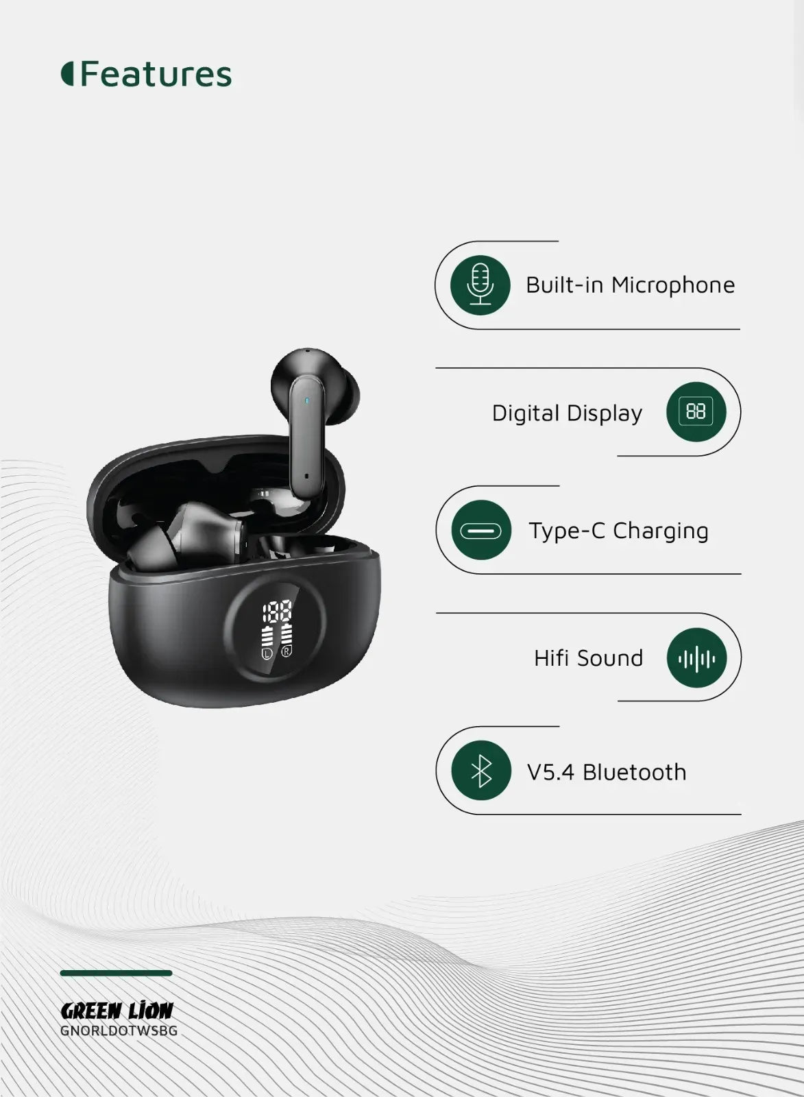 Green Lion Orlando True Wireless Earbuds - Black
