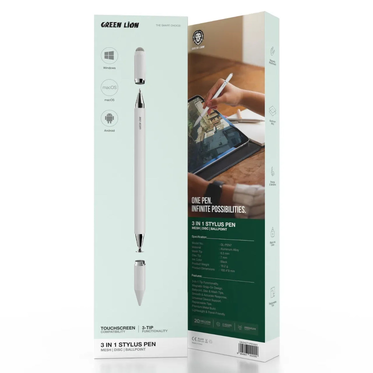 Green Lion 3 in 1 Stylus Pen - White – image 2