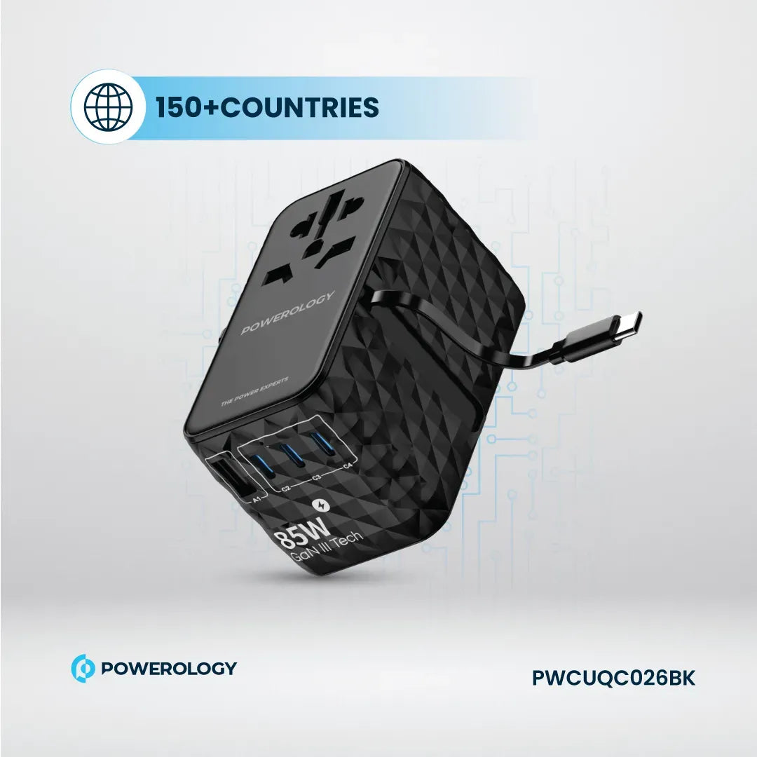 Powerology Universal Ga N 85 W Super Charger Retractable Type-C Cable - Black – image 5