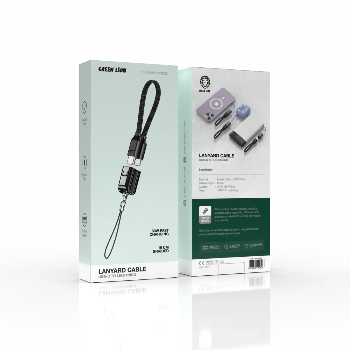 Green Lion Lanyard Cable USB C to Lightning 30w Black – image 3