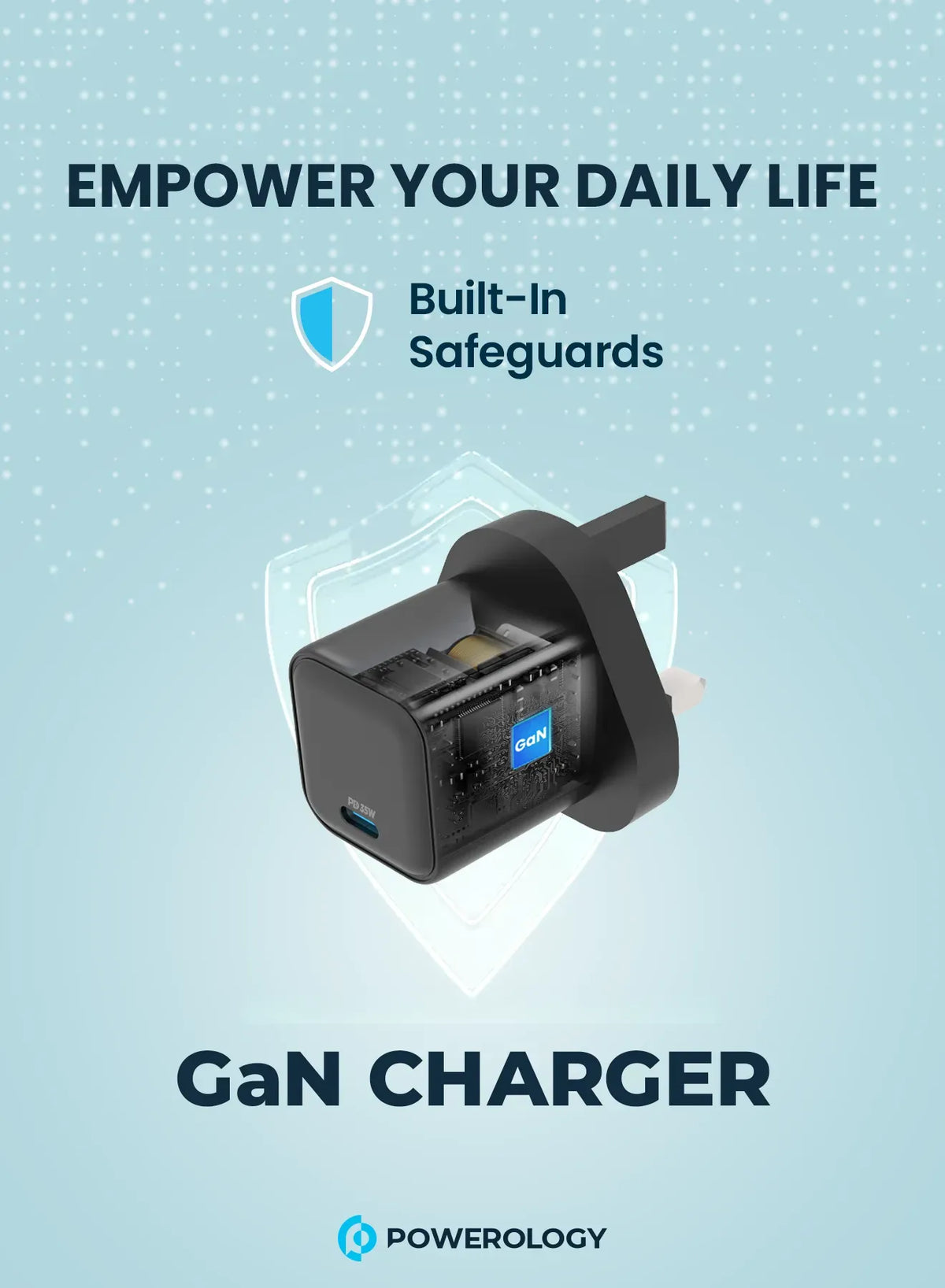 Powerology 35w Single Port Type C Gan Charger with Uk Plug Black – image 6