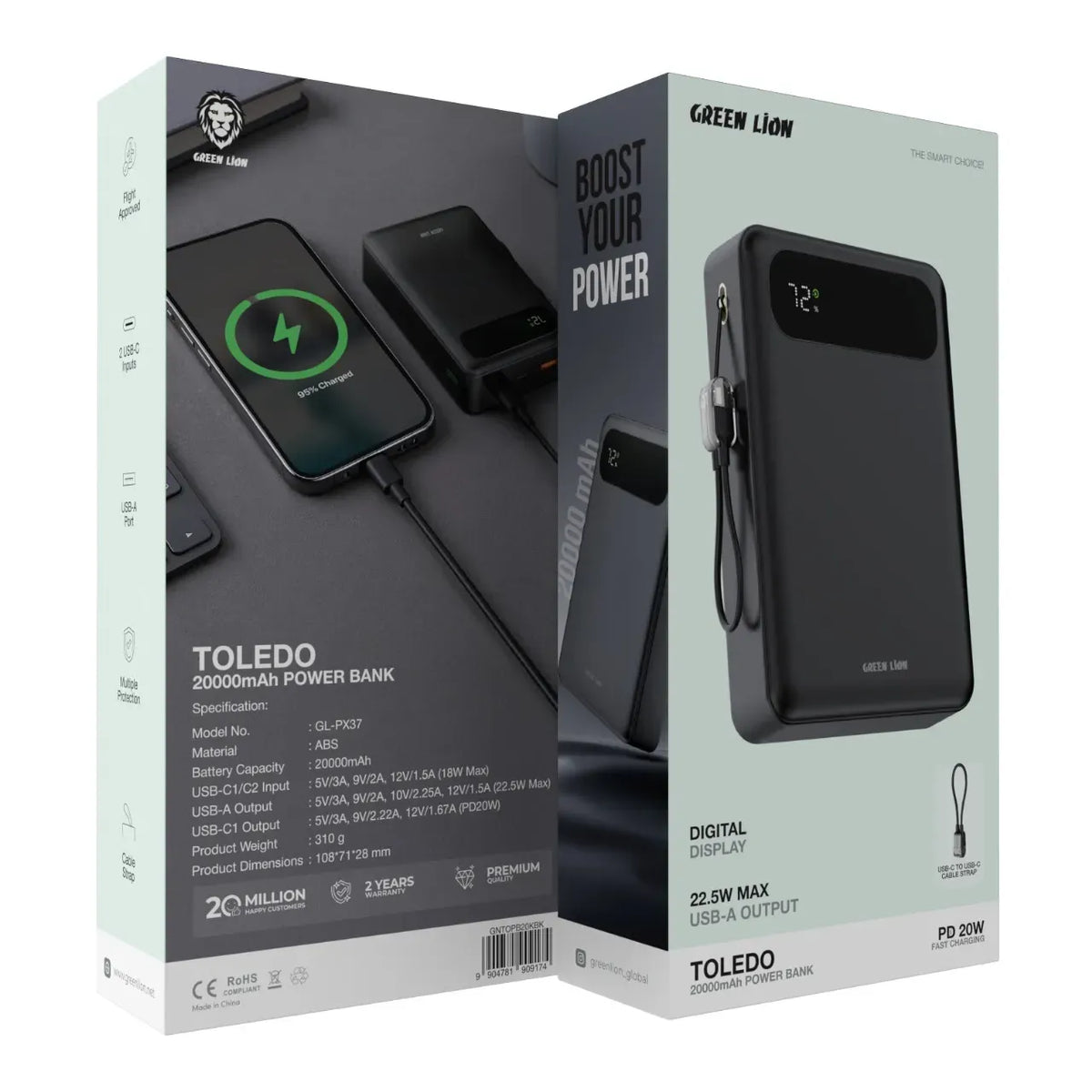 Green Lion Toledo 20000mAh Power Bank PD 20w Black – image 7