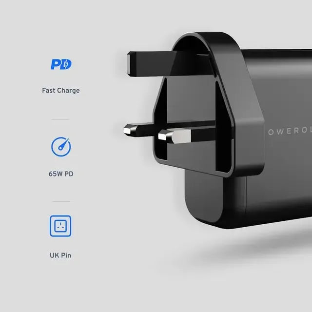 Powerology 3 Port 65w Gan Charger with PD Uk Black – image 13