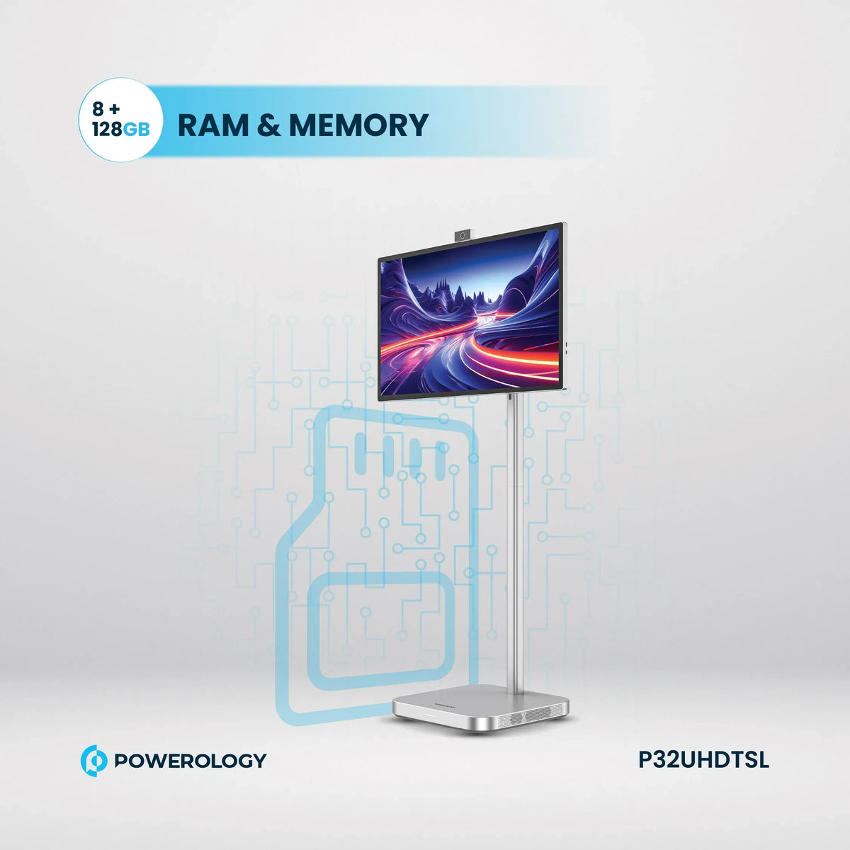 Powerology Android 32” UHD 60 Hz Tabletwith Stand 8+128 GB - Silver – image 4