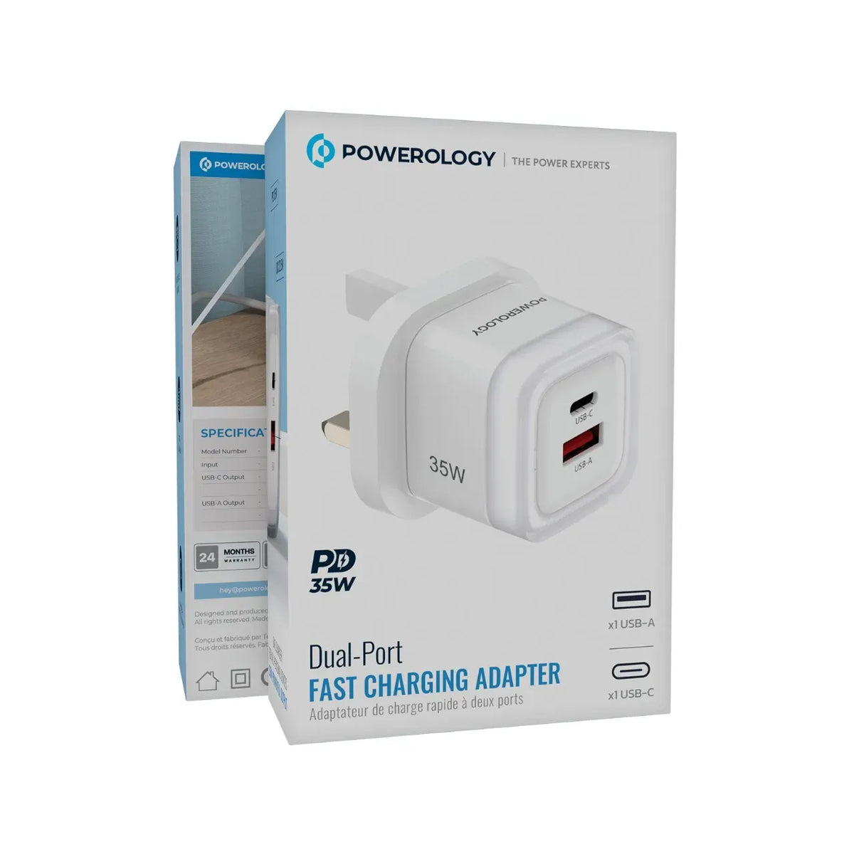 Powerology Dual-Port Fast Charging Adapter PD 35 W - White
