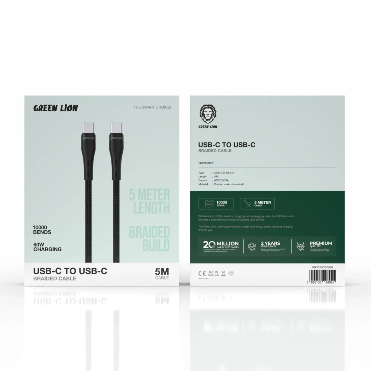 Green Lion USB C to USB C Braided Cable 60w Black – image 2