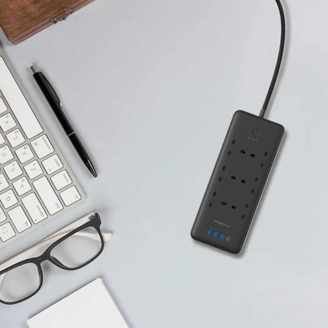 Powerology 48w 6ac 1x PD USB C and 3x QC USB A Power Strip with Uk Plug Black – image 17