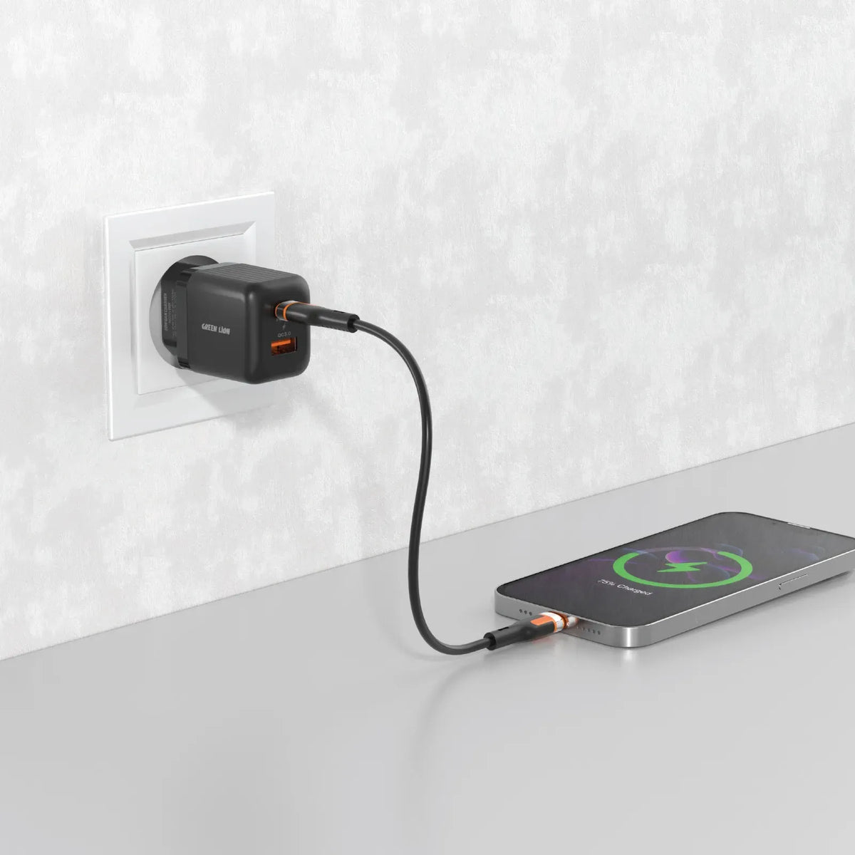 Green Lion Ultra Compact Ga NWall Charger EUPin A+CPD 20 W+QC 3.0 - Black