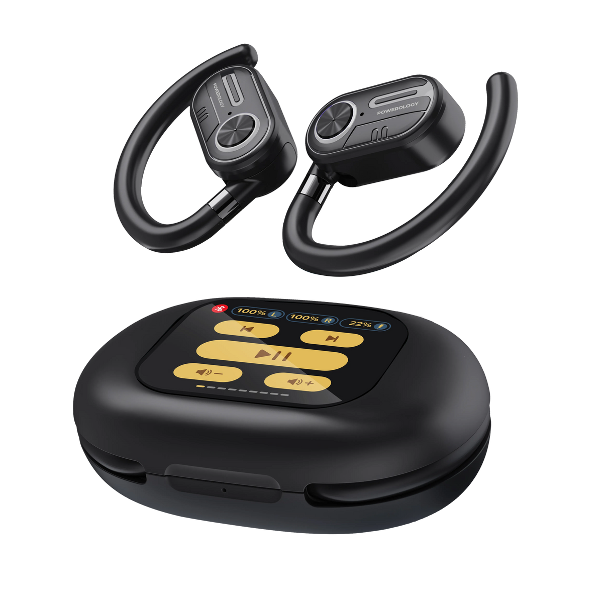 Powerology Enc Tws Air Conduction Earbuds and Charging Case with Display 40mah8 Black – image 7