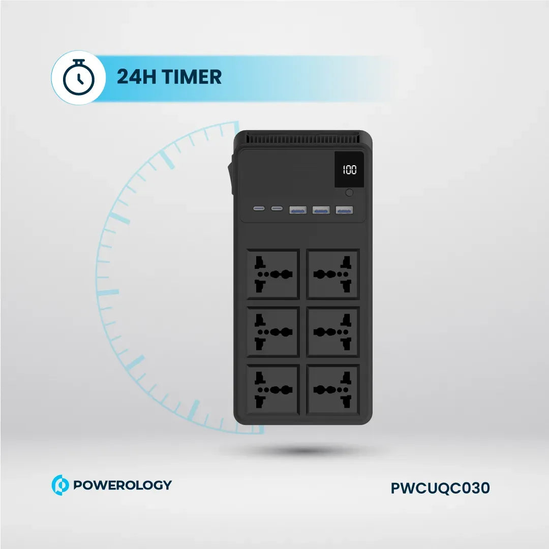 Powerology 2500w 6ac Power Strip with Built in Retractable Cables Black – image 12