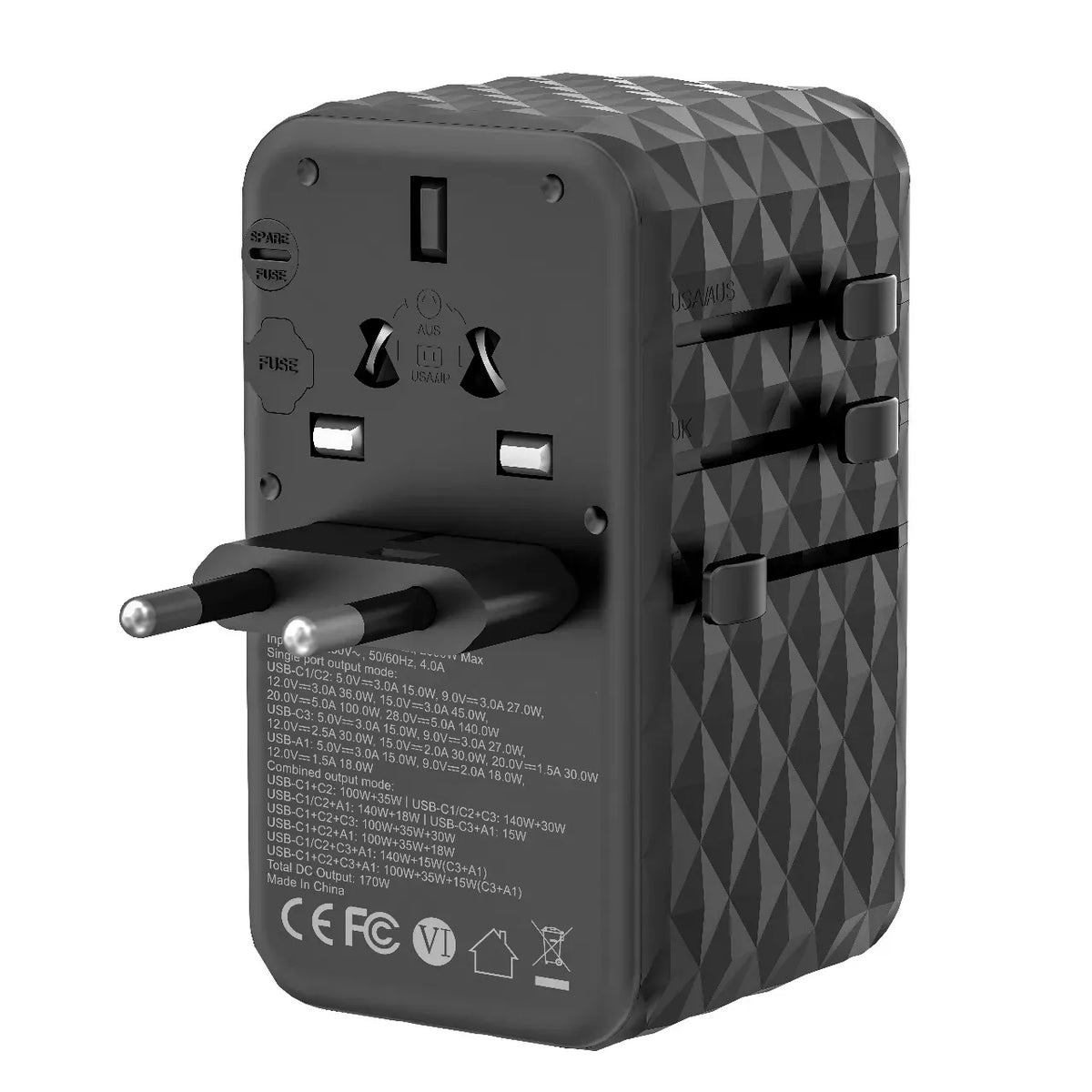 Powerology Gan 170w Universal Charger with 4 Ports Fast Charging AC Black – image 4