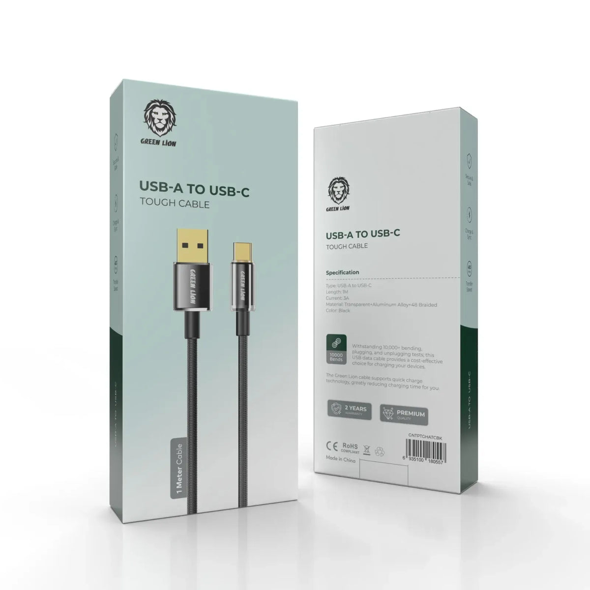 Green Lion USB A to USB C Tough Cable 1m Black – image 2