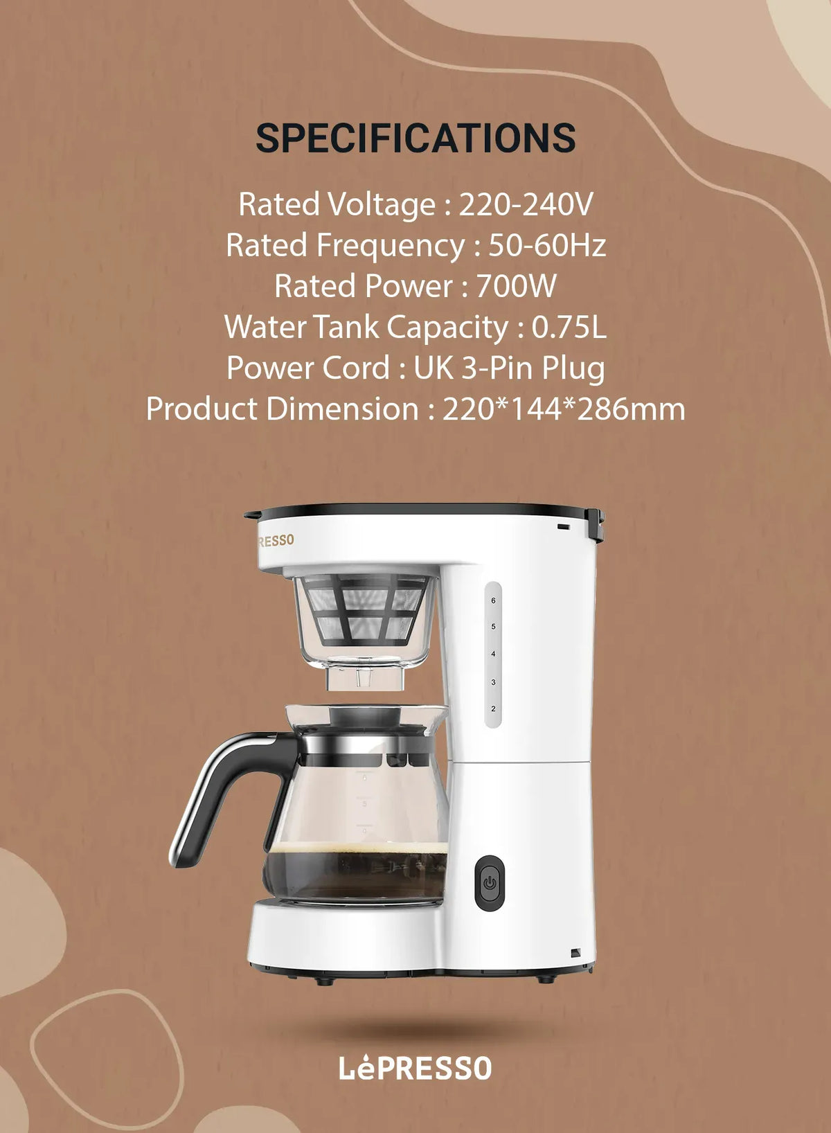 LePresso Drip Coffee Machine Bs Plug 0 75l White – image 11