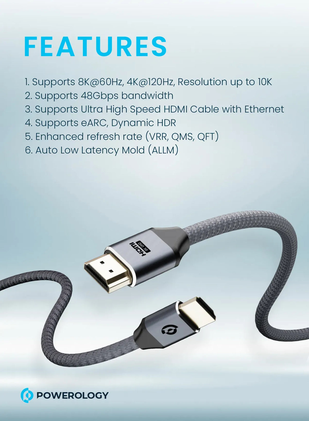 Powerology 8 KHDMI Braided Cable 3 M - Gray – image 7