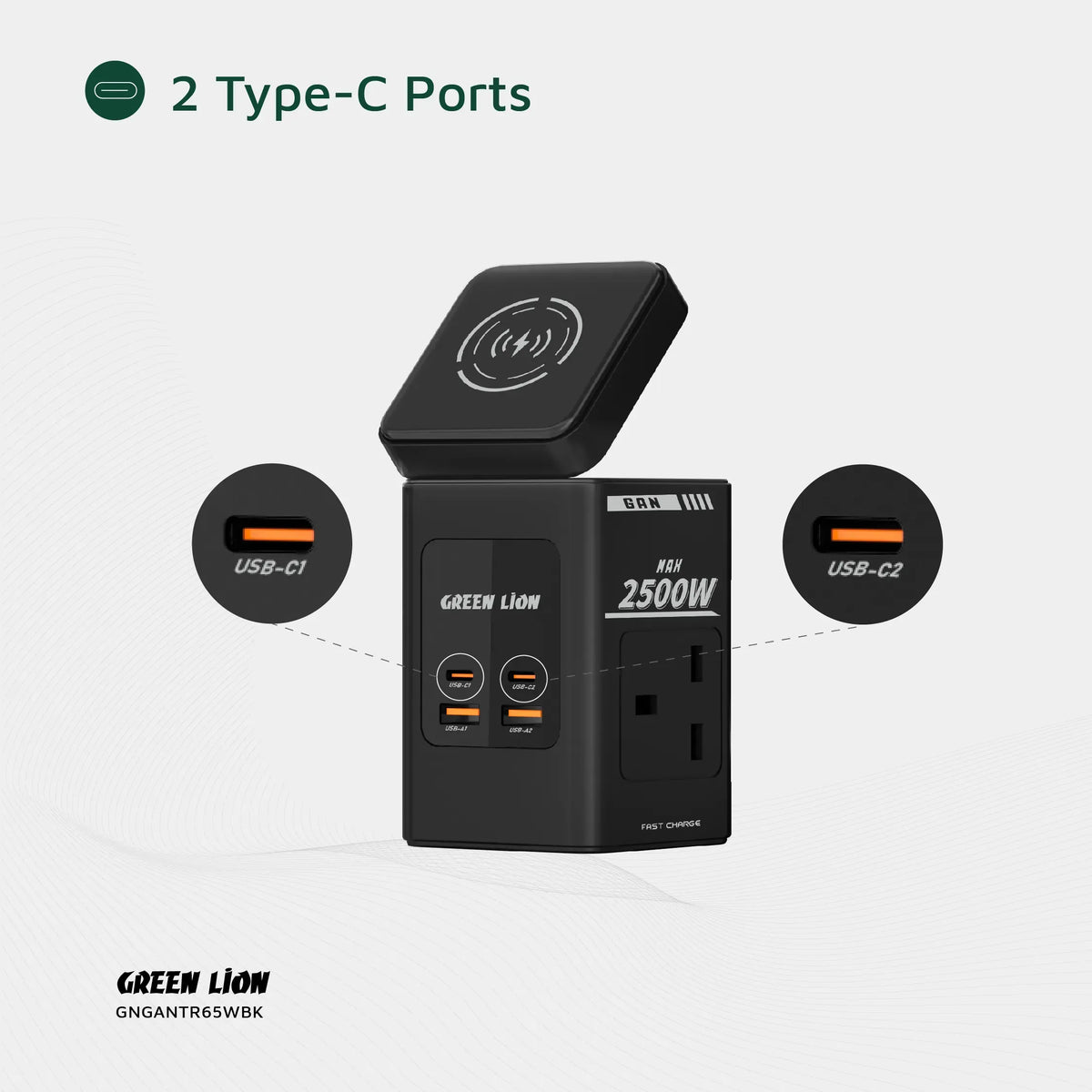 Green Lion Gan 65w Multi Port Travel Adapter Black – image 8