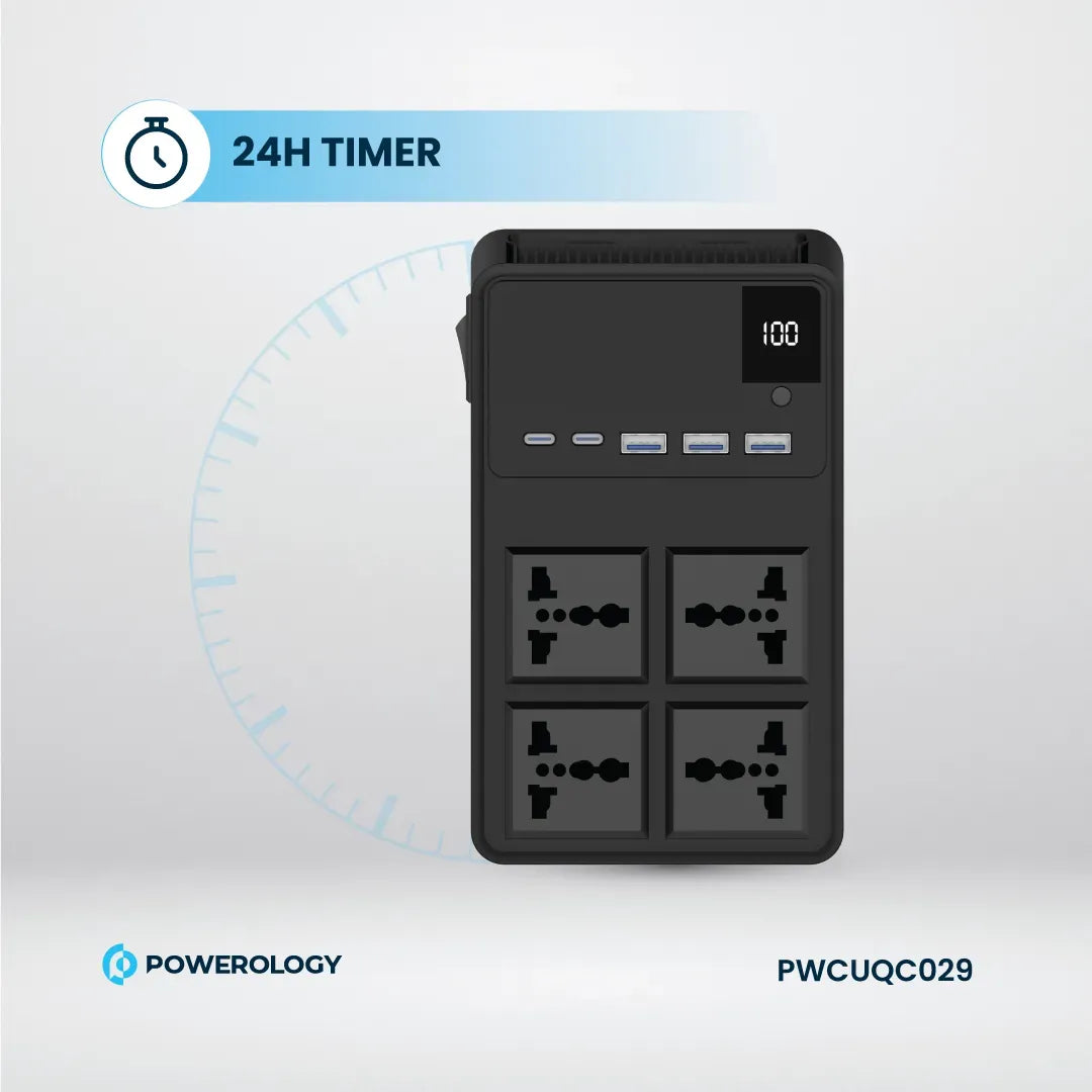 Powerology 2500w 4 AC Power Strip with Built in Retractable Cables Black – image 9