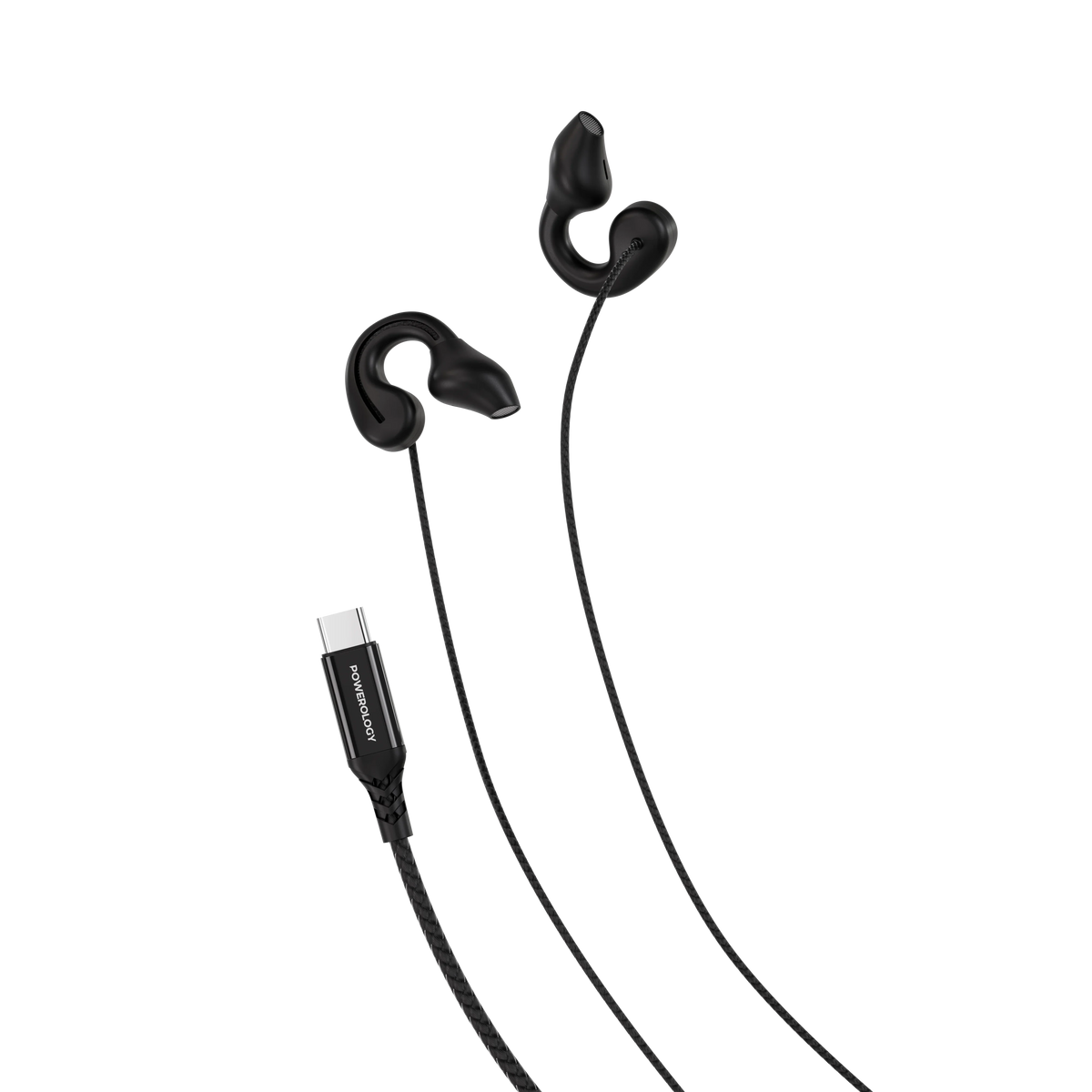 Powerology Voro Earhook USB C Wired Earphones Black – image 1