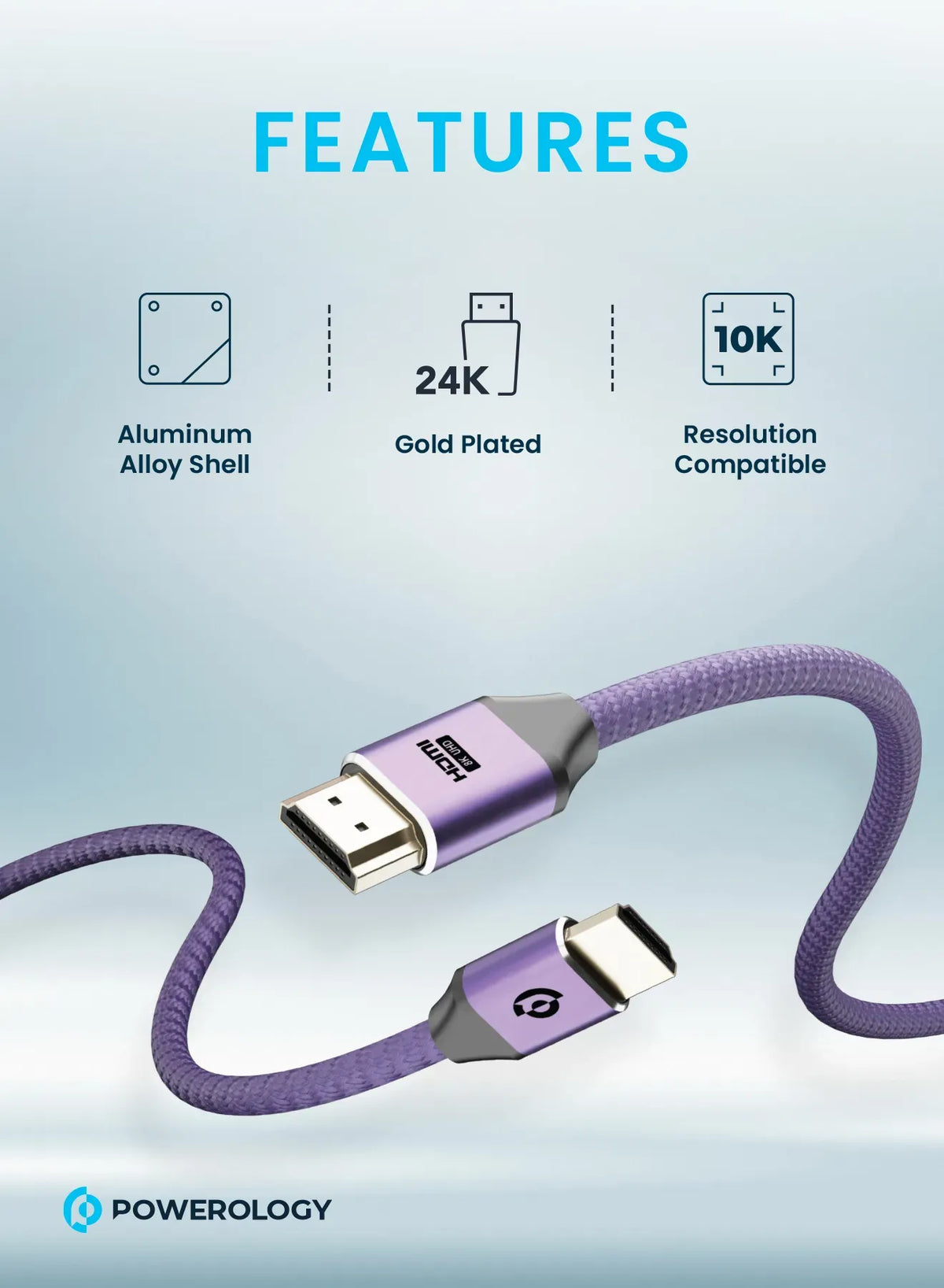 Powerology 8 KHDMI Braided Cable 3 M - Purple – image 4