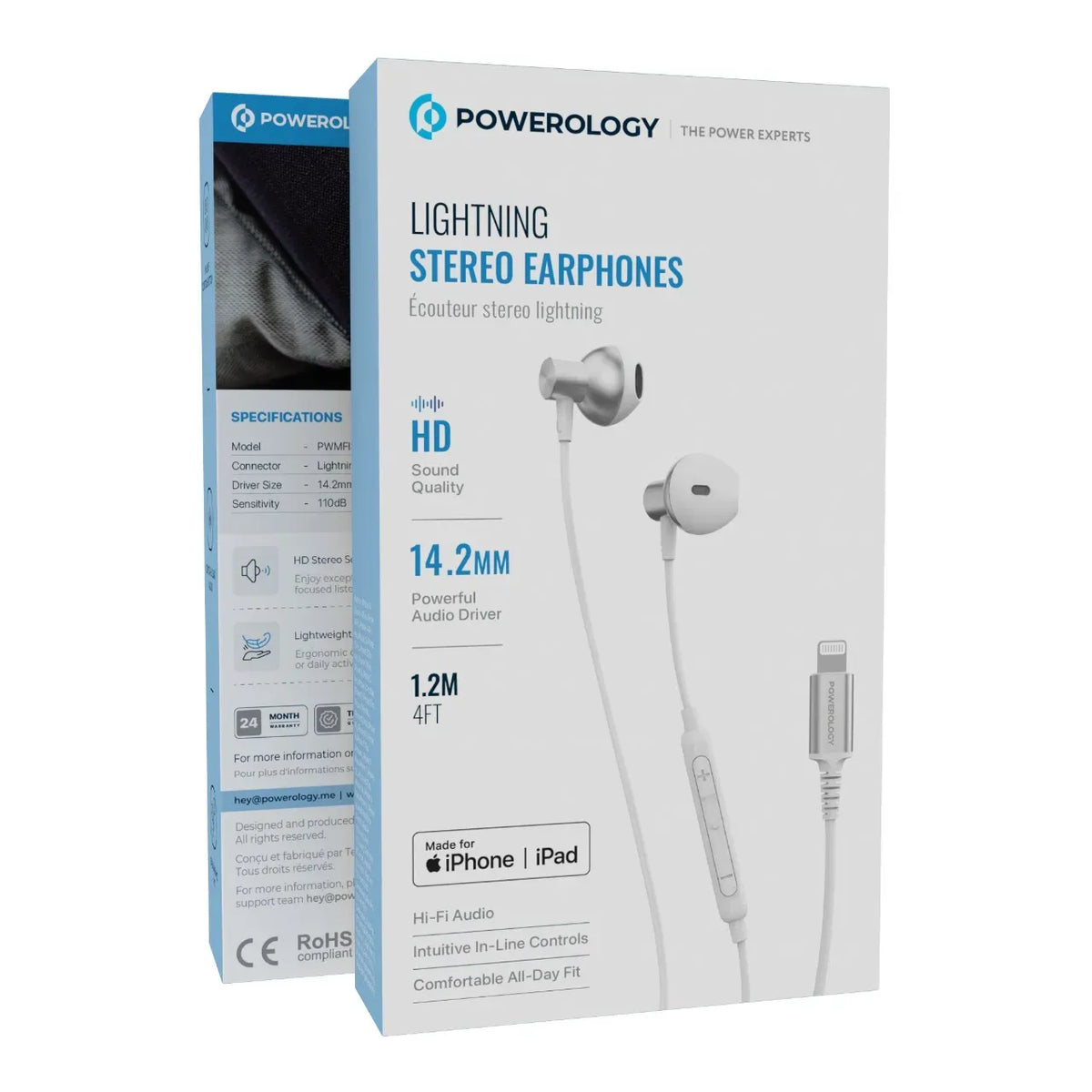 Powerology Lightning Stereo Earphones for Iphone and Ipad White – image 3
