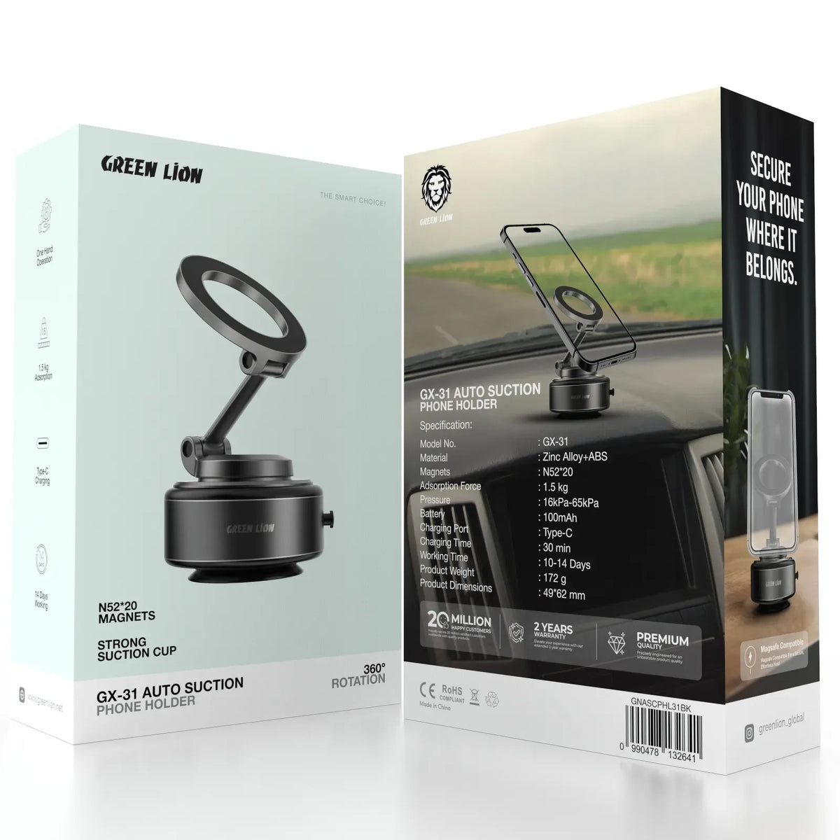 Green Lion Gx 31 Auto Suction Phone Holder Matte Black – image 16