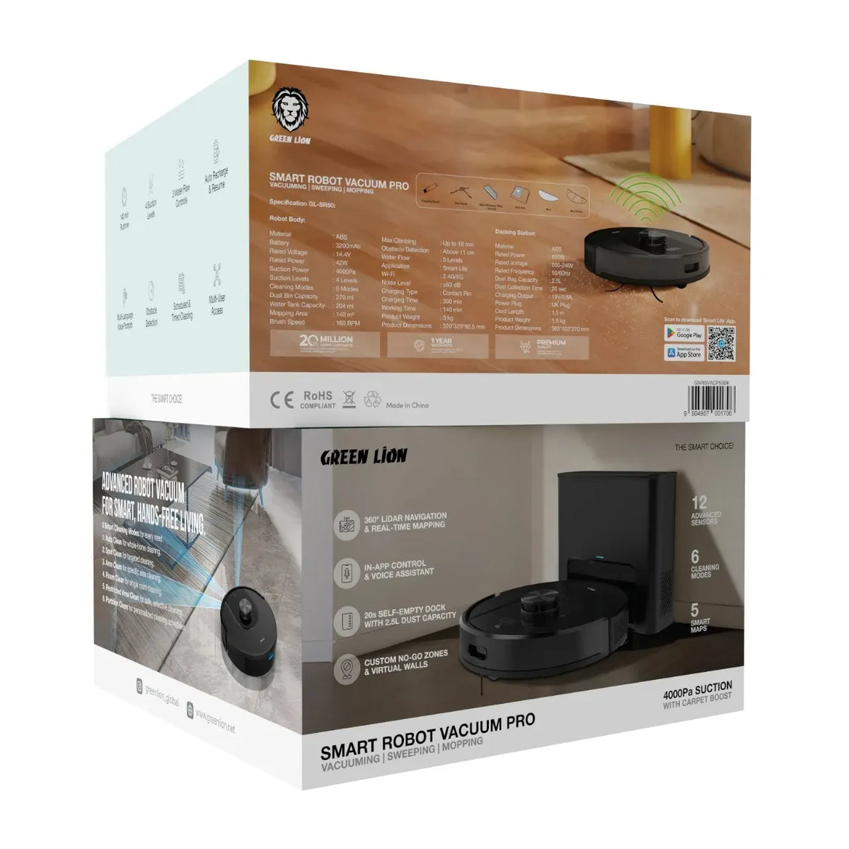 Green Lion Smart Robot Vacuum Pro 4000 Pa Suction - Black – image 7