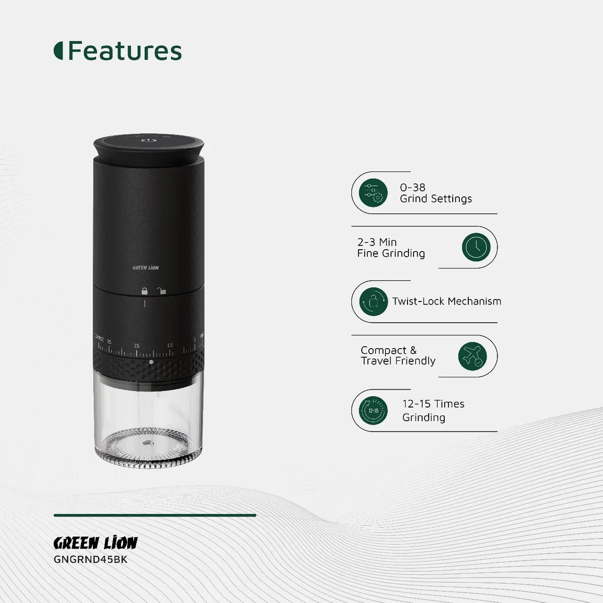 Green Lion Grind Pro Coffee Grinder Rechargeable Black – image 10